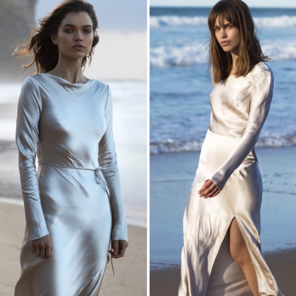 Bec + Bridge Moon Dance Long Sleeve Maxi Dress - Sand Ivory Bridal Satin